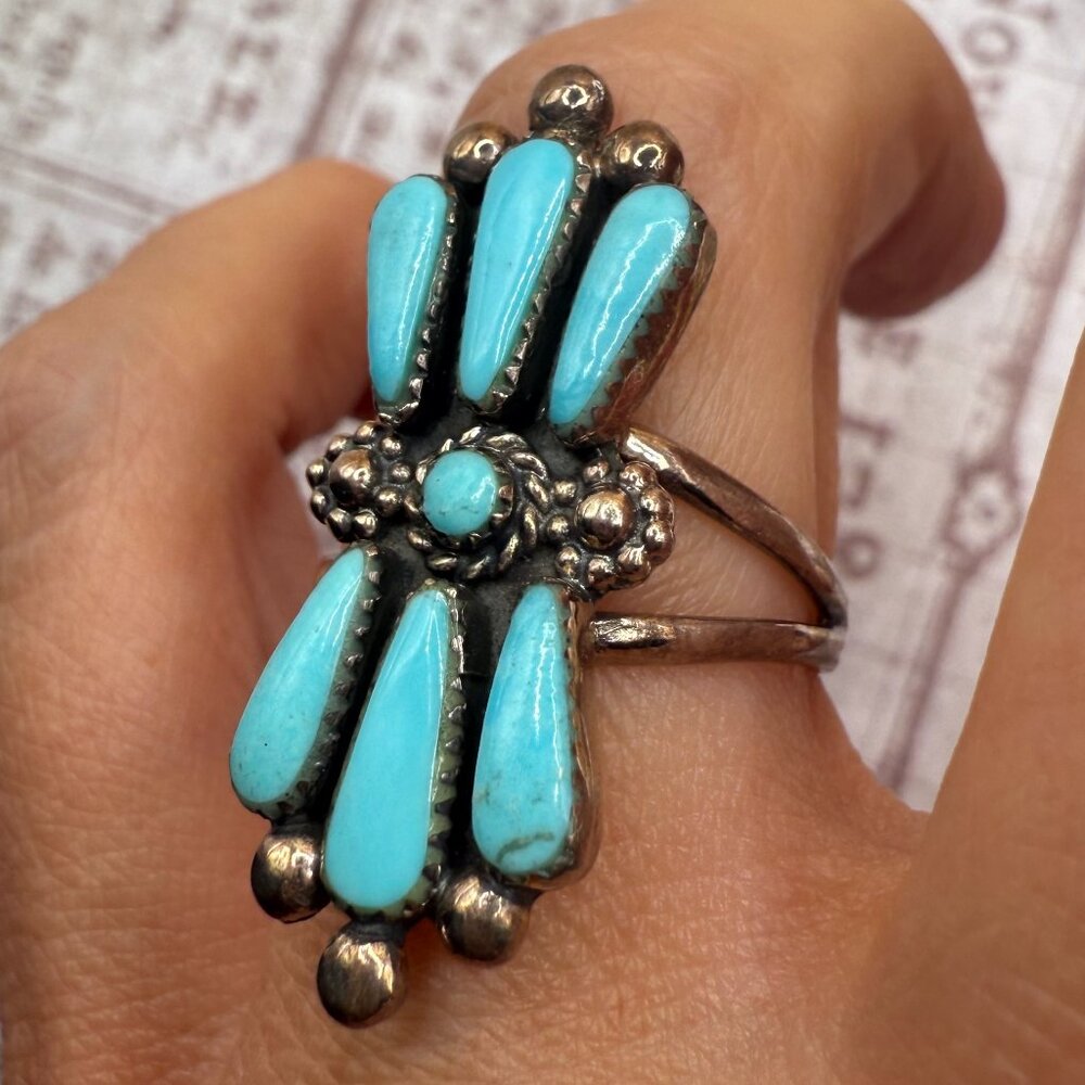 SOLD OUT Vintage Old Pawn Sterling Silver Turquoise Artisan Ring - Picture 1 of 15